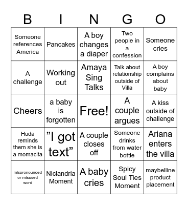 LOVE ISLAND Bingo Card