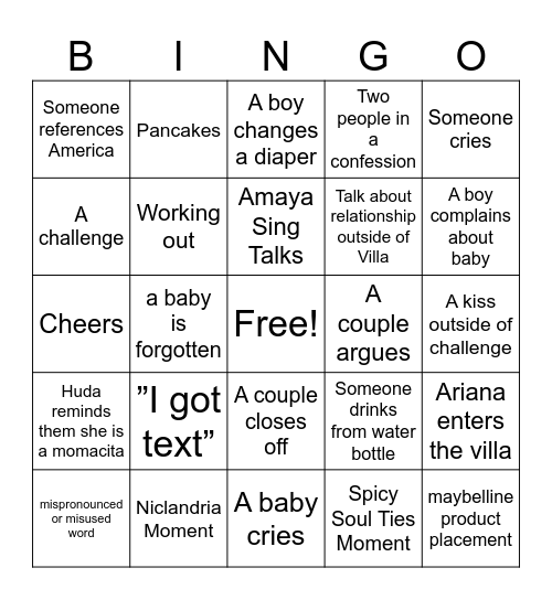 LOVE ISLAND Bingo Card