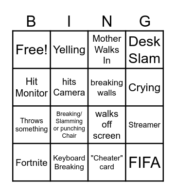 Gamer rage bingo Card
