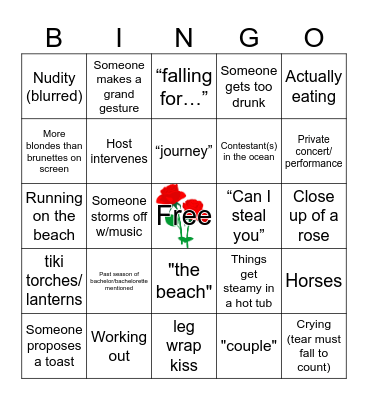 Bachelor in Paradise Bingo Card