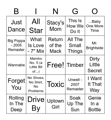 Summer Hits Bingo Card
