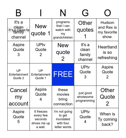 Customer Quote Bingo Card