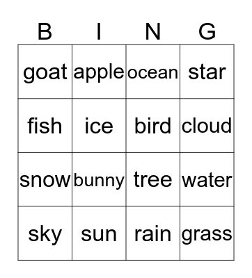 Nature Bingo  Bingo Card