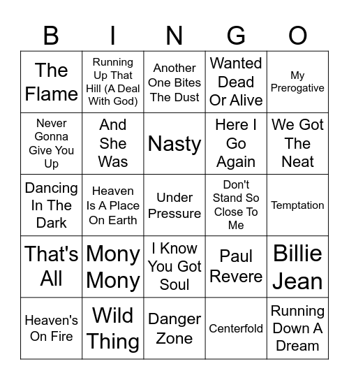 80's Hits (Vol. 2) Bingo Card