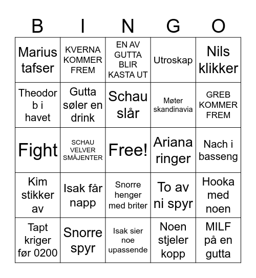 Guttas Bingo Card
