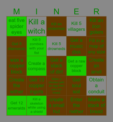 Minecraft bingo Card