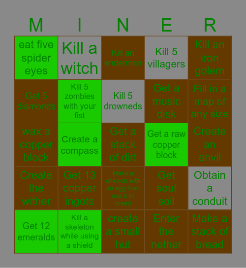 Minecraft bingo Card