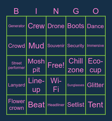 Music Festival Bingo Card