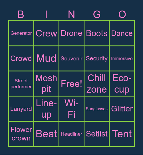 Music Festival Bingo Card