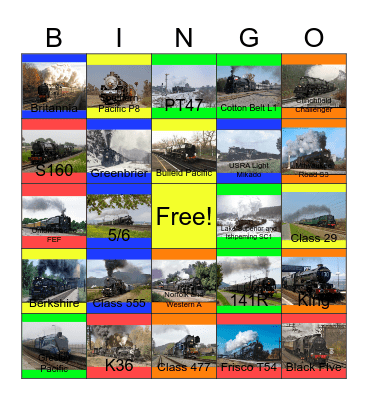 Steamin Thru the Seasons Bingo Card