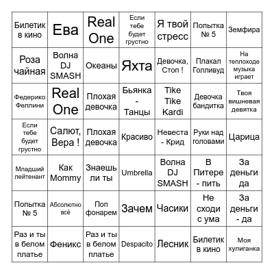 Dianka's Party Bingo Card