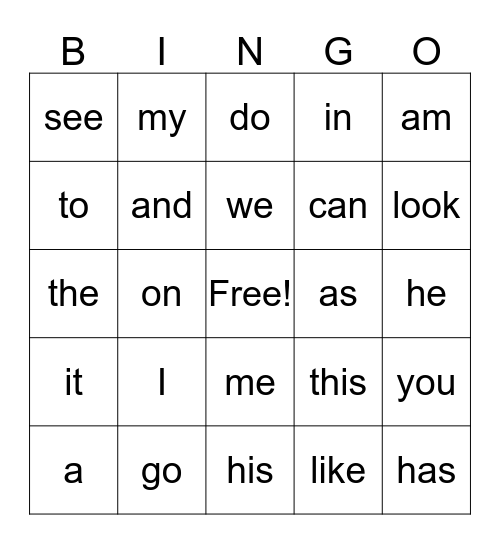 Level A and B Sight Words (K) Bingo Card
