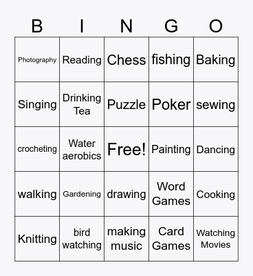 Name That Hobby Bingo Card