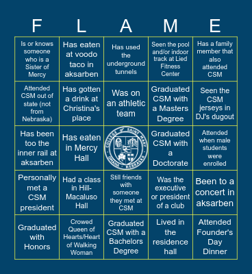 College of Saint Mary Bingo Card