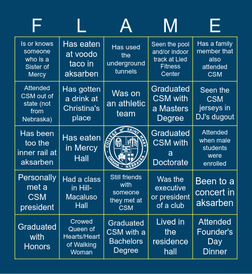College of Saint Mary Bingo Card