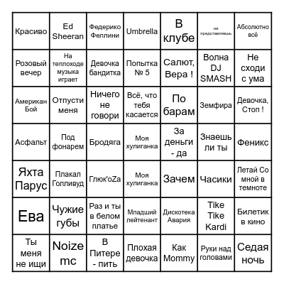 Dianka's Party Bingo Card