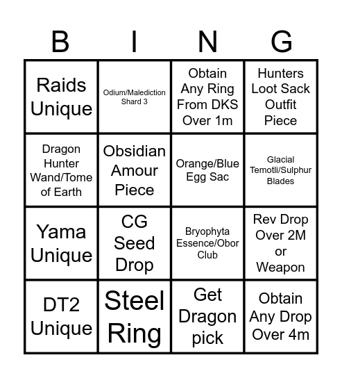 OSRS Bingo Card