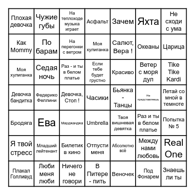Dianka's Party Bingo Card