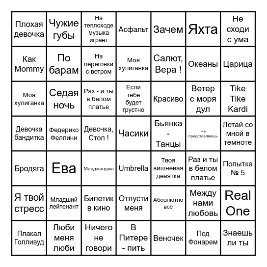 Dianka's Party Bingo Card
