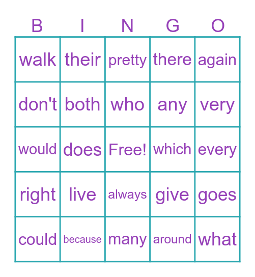 SIGHT WORD BINGO Card