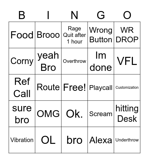 Boombeast Complainst Bingo Card
