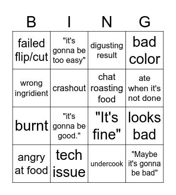 Mip cooking stream bingo Card