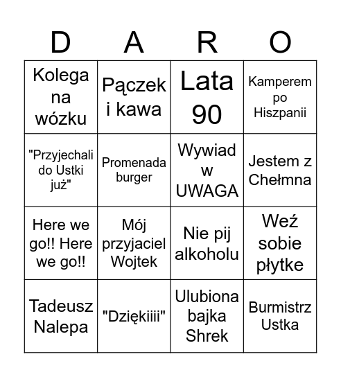 Daro Bingo Card