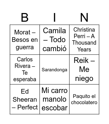Bingo Musical Bingo Card