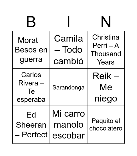 Bingo Musical Bingo Card