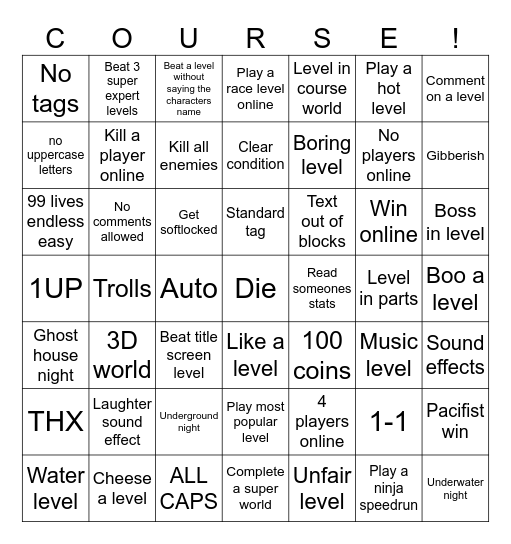 Smm2 bingo Card