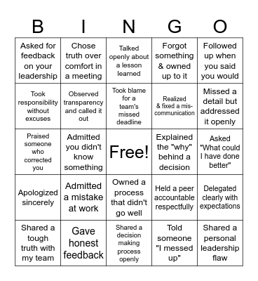 Accountability & Transparency Bingo for Emerging Leaders Bingo Card