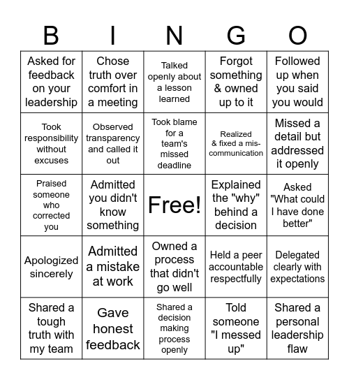 Accountability & Transparency Bingo for Emerging Leaders Bingo Card