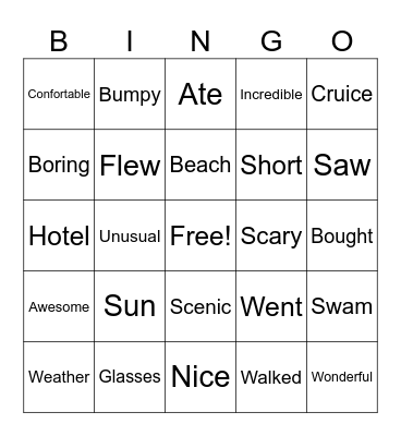 Vacation Bingo Card