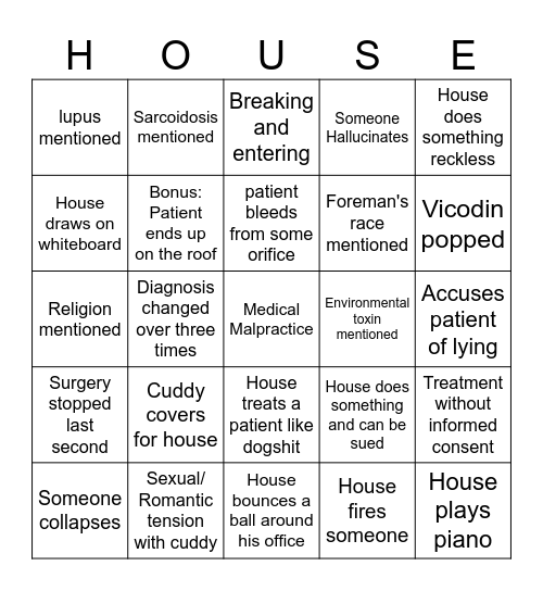 House, M.D Bingo Card
