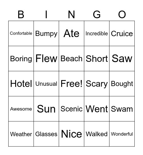 Vacation Bingo Card