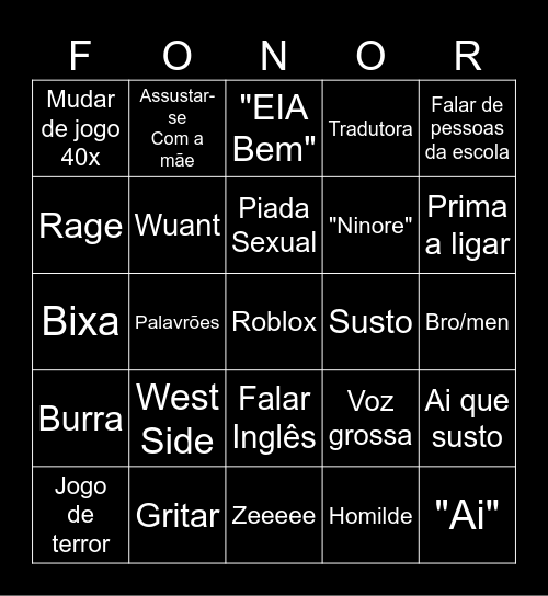 Ninore Bingo Card