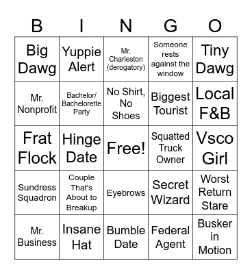 People Watch Bingo Card