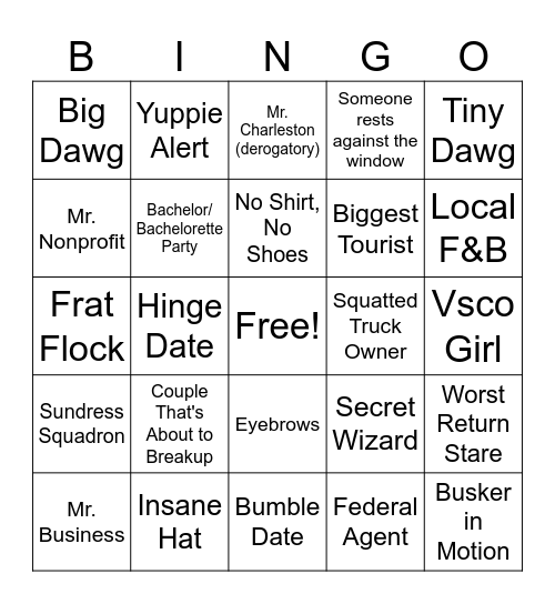 People Watch Bingo Card