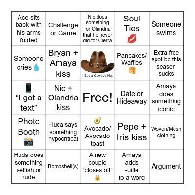 Love Island S7, E31 Bingo Card