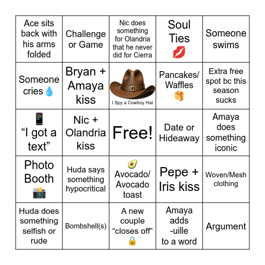Love Island S7, E31 Bingo Card