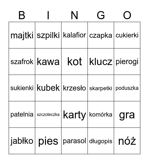 W mojej torbie nie ma... Bingo Card