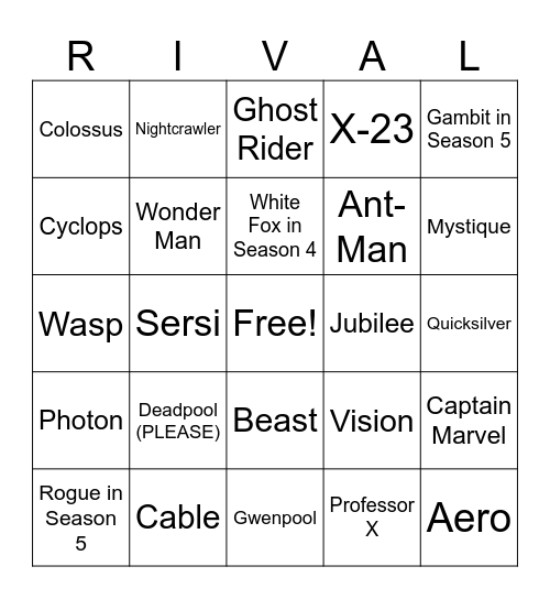 MY MARVEL RIVALS PREDICTION Bingo Card