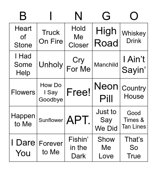 Today's Top Tunes Bingo Card
