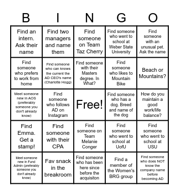 AD Speed Networking Bingo Card