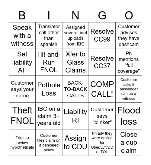 ICS CALL Bingo Card