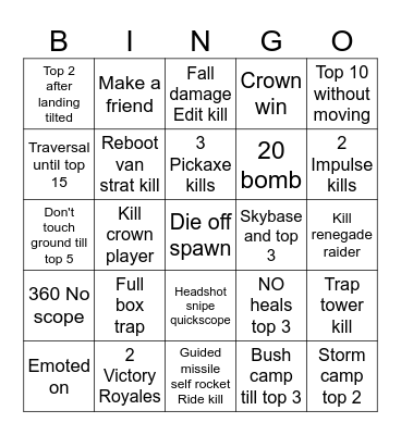 Fortnite OG Bingo Card