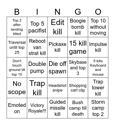 Fortnite OG Bingo Card