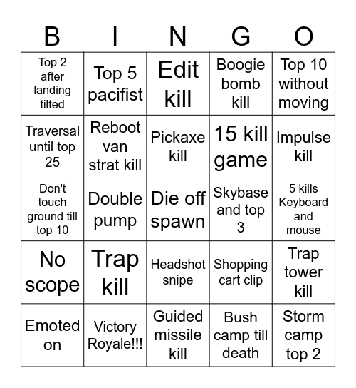 Fortnite OG Bingo Card