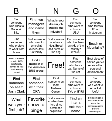 AD Speed Networking Bingo Card