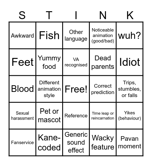 stinky 3.1 Bingo Card
